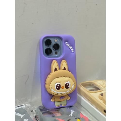 cute-cartoon-labubu-case-for-iphone-13-pro-purple-girly-3d-soft-silicone-cover-with-shockproof-protection - Thumbnail 2