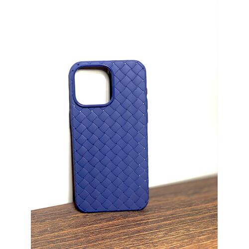 woven-iphone-14-pro-case-leather-feel-pattern-cover-in-black-blue-gray