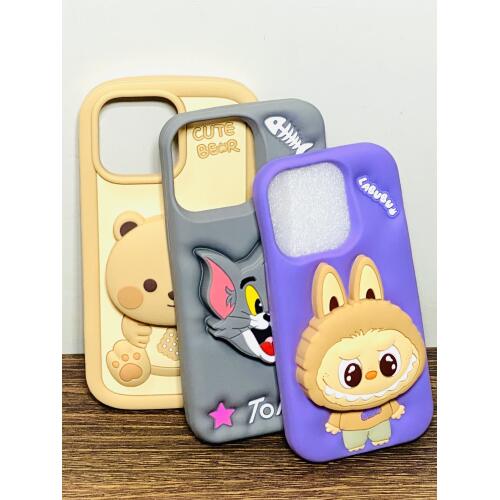 cute-cartoon-iphone-15-pro-max-cases-3d-bear-tom-jerry-labubu-silicone-covers