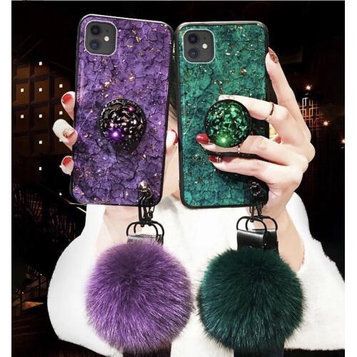 girly-back-cover-for-iphone-11-with-pop-grip-fur-ball-charm