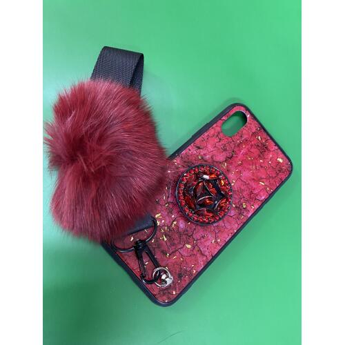 girly-back-cover-for-iphone-11-with-pop-grip-fur-ball-charm - Thumbnail 5