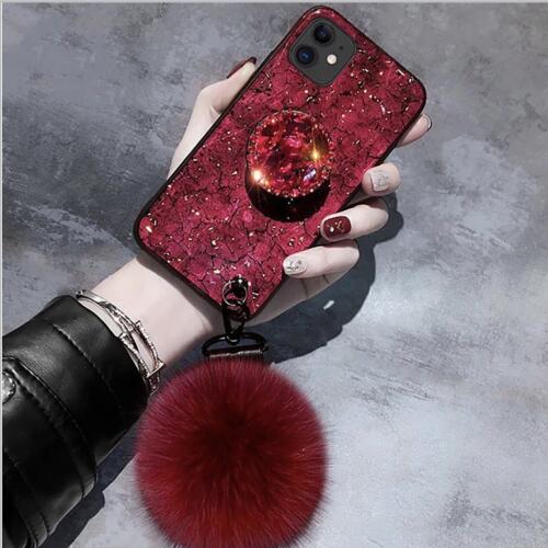 girly-back-cover-for-iphone-12-with-pop-grip-fur-ball-charm - Thumbnail 2